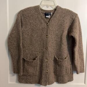 Country Shop Cardigan Sweater Sz M Brown Wool Cotton Silk V Neck Pockets Chunky